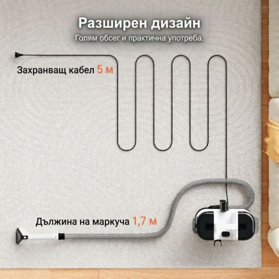 Перяща Прахосмукачка за Тапицерии и Килими Lubluelu V6 - 450W, 13 500Pa, Бяла