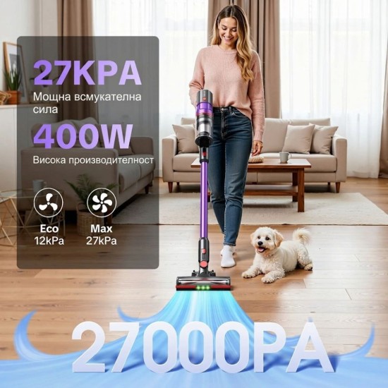 Вертикална Безкабелна Прахосмукачка Lubluelu X1000 – 27 000Pa, 400W