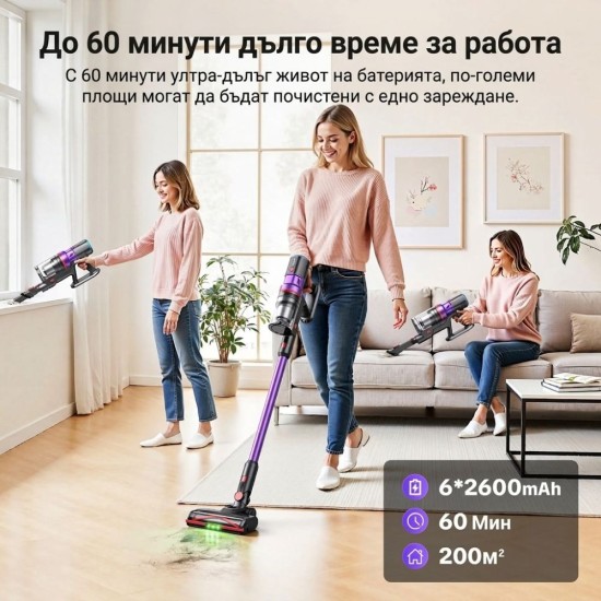 Вертикална Безкабелна Прахосмукачка Lubluelu X1000 – 27 000Pa, 400W