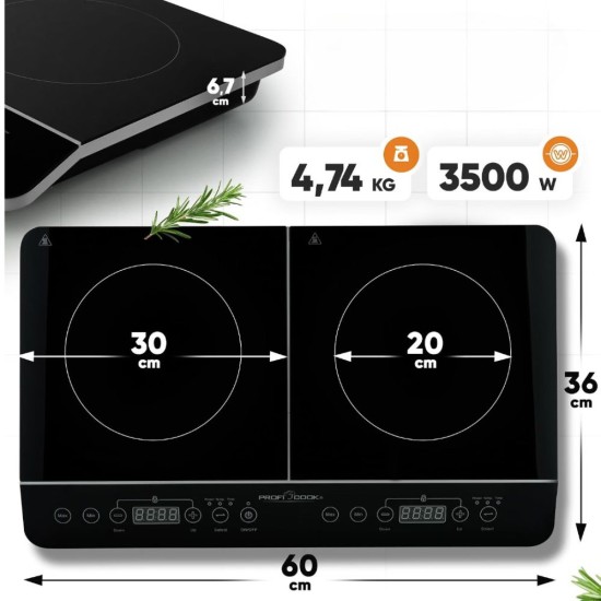 Двоен Индукционен Стъклокерамичен Котлон ProfiCook PC-DKI 1067 - 3500W, Черен