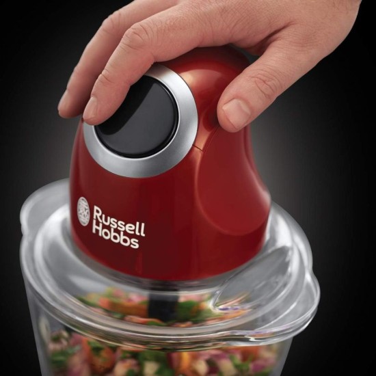 Мини Чопър със Стъклена Купа Russell Hobbs 24660-56, 200W, Червен