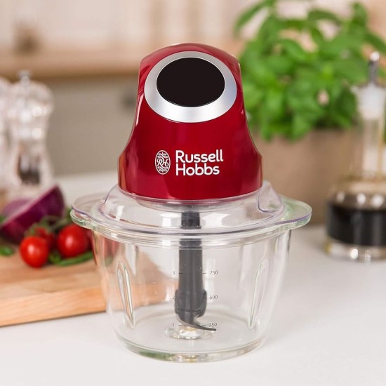 Мини Чопър със Стъклена Купа Russell Hobbs 24660-56, 200W, Червен