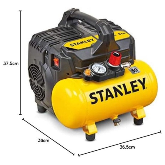 Тих Компресор за Въздух Stanley DST 100/8/6 - 750W, 59 dB, Жълт