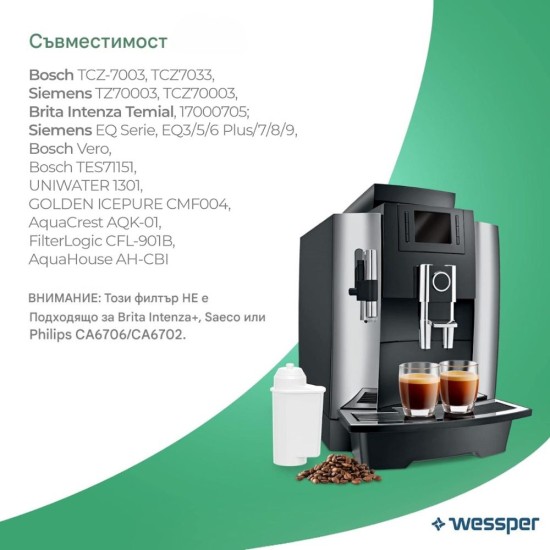 Филтри за Вода Wessper AQUAWHITE за Кафемашини Siemens EQ серия, Bosch  – 6 броя
