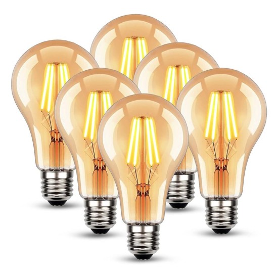Комплект Винтидж LED Крушки E27 HUSTUNG A60 / ED28 – 6бр, 4W, 2700K