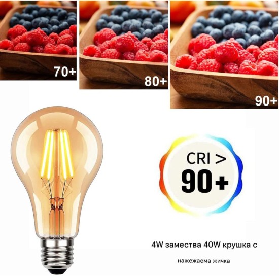 Комплект Винтидж LED Крушки E27 HUSTUNG A60 / ED28 – 6бр, 4W, 2700K