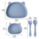 Силиконов Комплект за Хранене на Бебета и Малки Деца  Qshare Bear Blue – 4 части