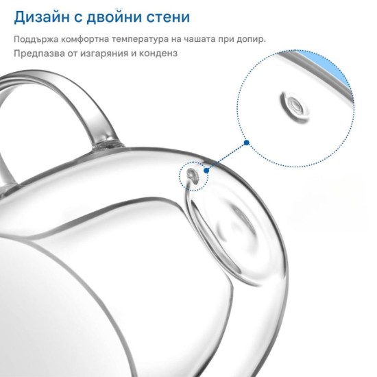 Чаши за Еспресо от Боросиликатно Стъкло и Двойни Стени с Форма на Сърце Glastal - 2 бр x 150 мл
