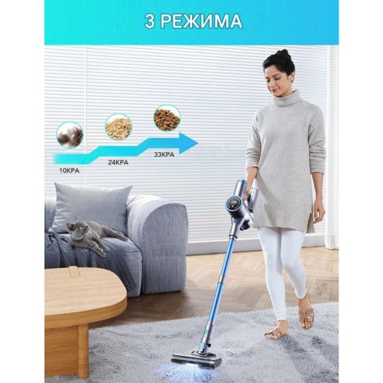 Безкабелна Вертикална Прахосмукачка Greenote GSC60 - 480W, 33 000Pa, Синя