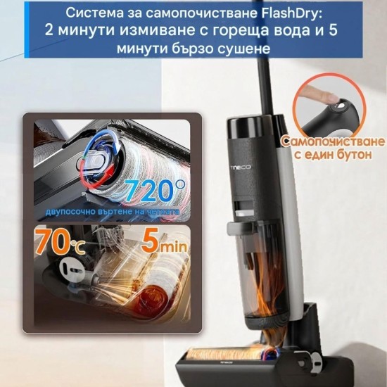 Безкабелна Вертикална Прахосмукачка с Моп Tineco S7 FlashDry – 230W, Черна