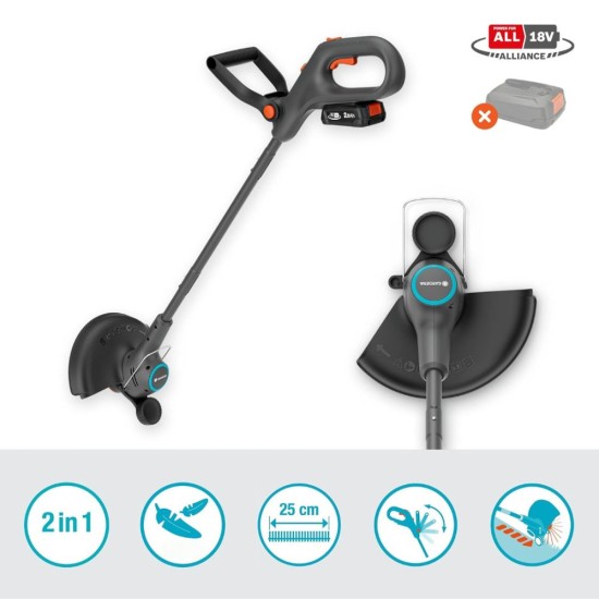 Акумулаторен Тример за Трева Gardena EasyTrim 25/18V 14704-55 - 25.8см, Сив
