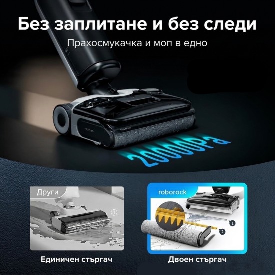 Безкабелна Прахосмукачка за Сухо и Мокро Почистване Roborock F25 ACE Combo – 20 000Pa, Черна