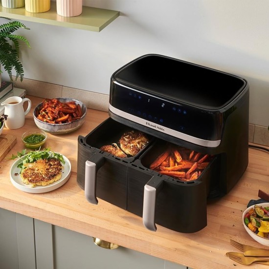 Еър фрайър с Две Кошници Russell Hobbs Satisfry 27681-56 - 2800W, 9л, Черен