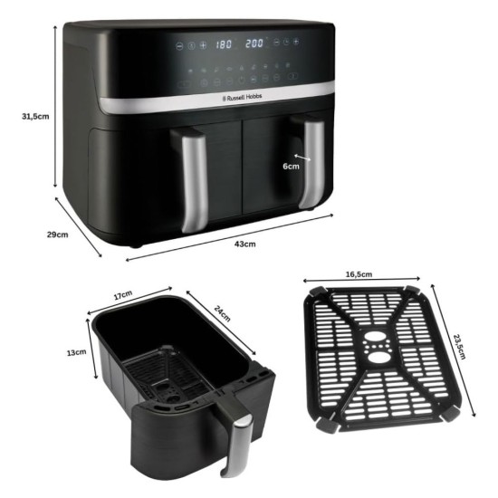 Еър фрайър с Две Кошници Russell Hobbs Satisfry 27681-56 - 2800W, 9л, Черен