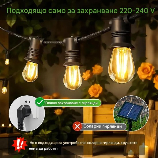 Комплект Винтидж LED Крушки Caldarax E27 S14 – 15бр, 2W, 2700K