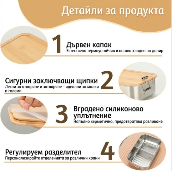 Кутия за Храна от Неръждаема Стомана VINATO - 1000мл, Сребрист