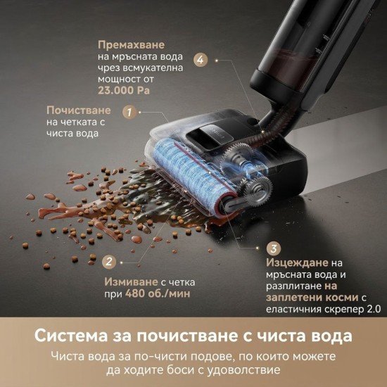 Вертикална Прахосмукачка за Сухо и Мокро Почистване Dreame H15 Mix - 23 000Pa, Черна