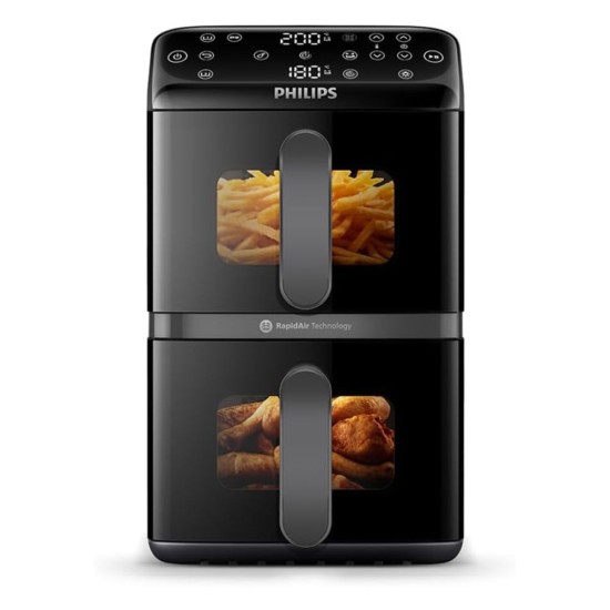 Вертикален Двоен Еър Фрайър Philips NA460/00 - 2750W, 10л, Черен