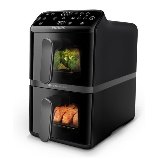 Вертикален Двоен Еър Фрайър Philips NA460/00 - 2750W, 10л, Черен