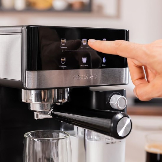 Еспресо Кафемашина Cecotec Power Espresso 20 Touch & Cream - 1350W, 20 bar, Черна