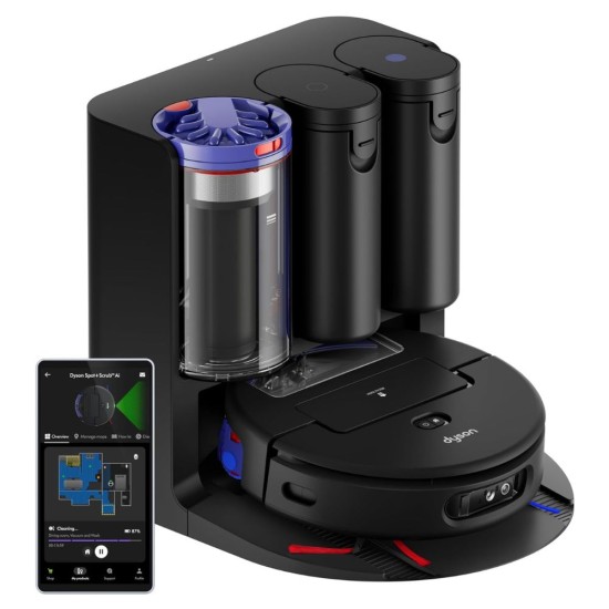 Робот Прахосмукачка Dyson Spot + Scrub Ai - 18 000 Pa, Черен