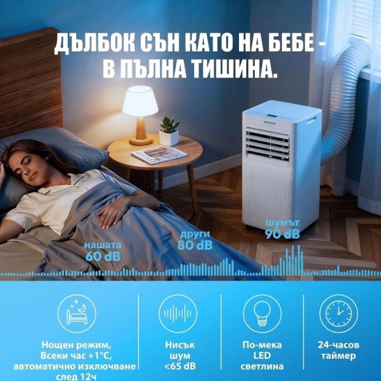 Мобилен Климатик 3 в 1 ROVSUN OL-A016TA20N2/F – 7000 BTU, Бял