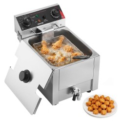 Професионален Електрически Фритюрник VEVOR SEF-101V - 2500W, 6.8л, Инокс