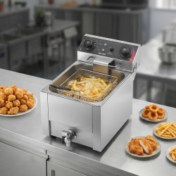 Професионален Електрически Фритюрник VEVOR SEF-101V - 2500W, 6.8л, Инокс