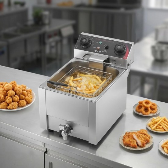 Професионален Електрически Фритюрник VEVOR SEF-101V - 2500W, 6.8л, Инокс